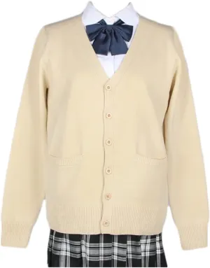 Women's Cardigan School Uniform Sweater V Neck Button Down Knit Cardigans Coat with Pockets