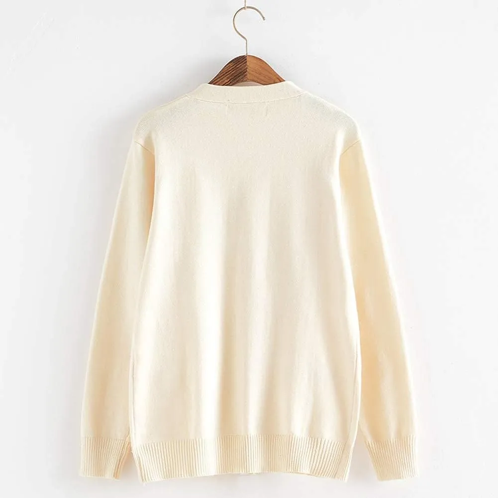 Women's Cardigan School Uniform Sweater V Neck Button Down Knit Cardigans Coat with Pockets