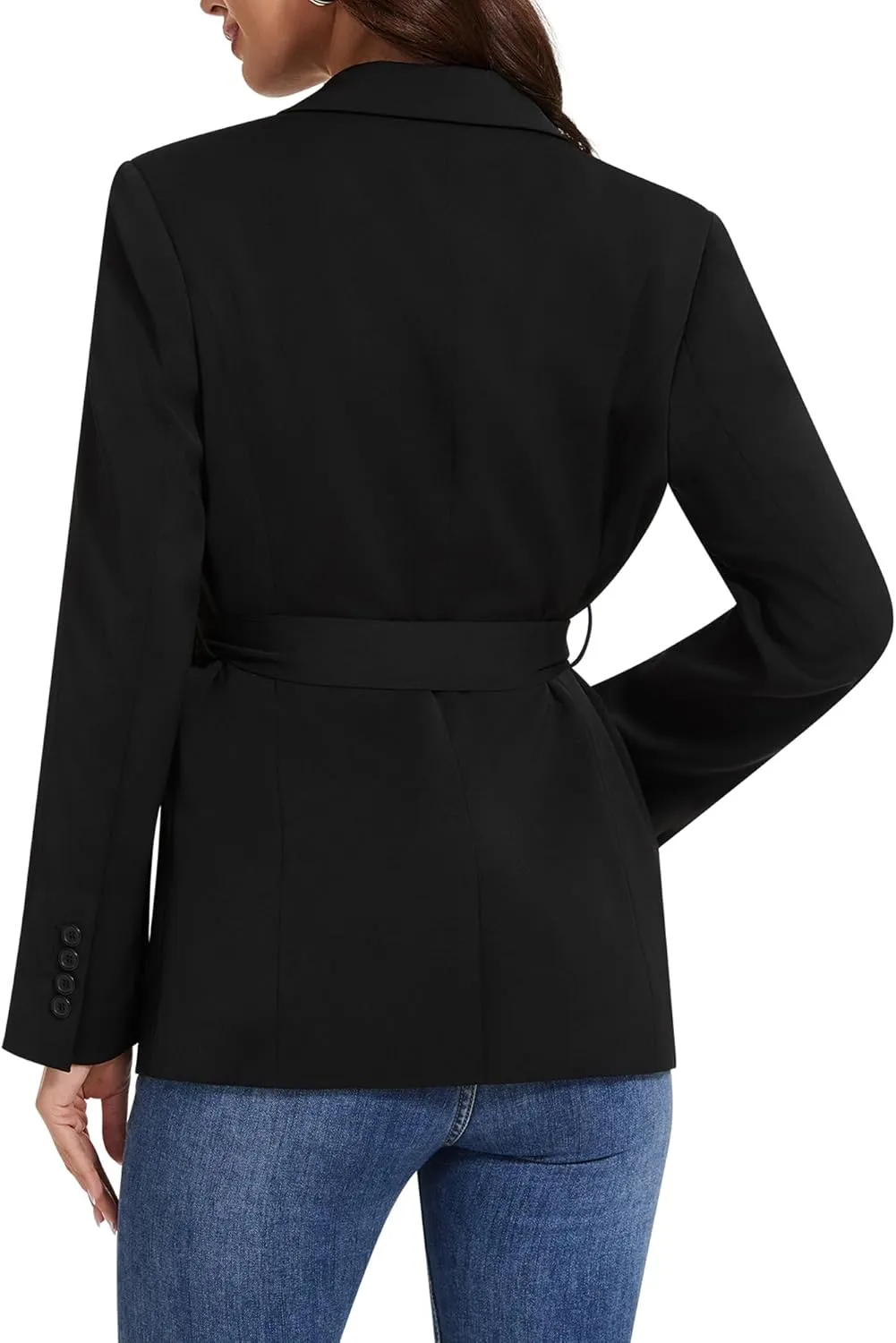 Womens Casual Blazers Long Sleeve Open Front Suit Wrap-Belted Work Office Blazers Jacket with Pockets
