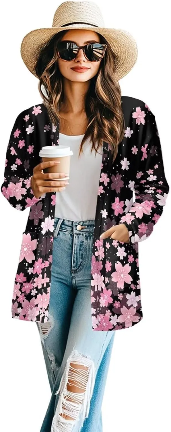 Women's Lightweight Cardigans with Pockets Trendy Long Sleeve Open Front Cardigan Casual Tops Jackets Fall Oufits S-2XL