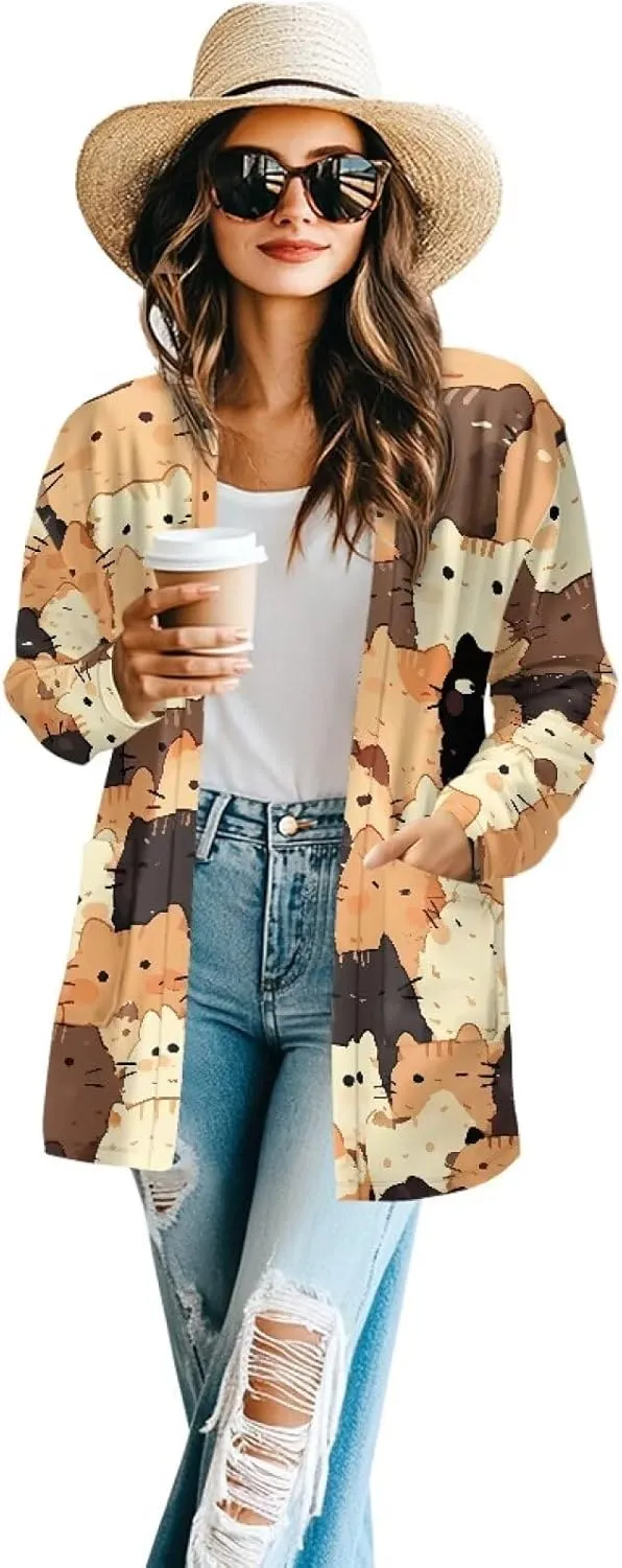 Women's Lightweight Cardigans with Pockets Trendy Long Sleeve Open Front Cardigan Casual Tops Jackets Fall Oufits S-2XL