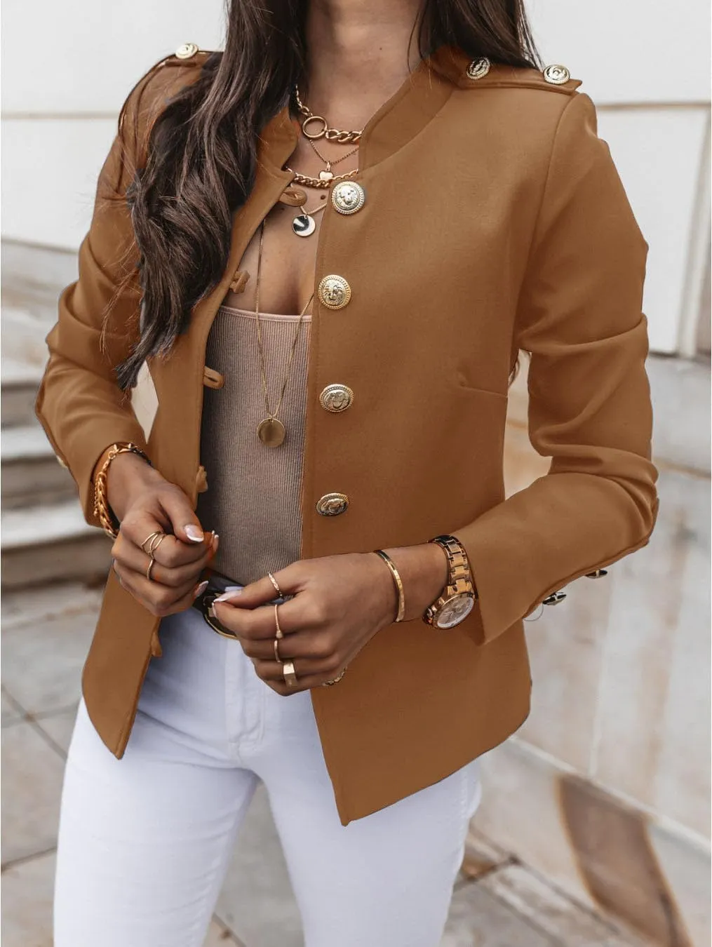Women's Long Sleeve Button Short Blazers Dressy Business Casual Cropped Work Blazer Suit Jackets for Women