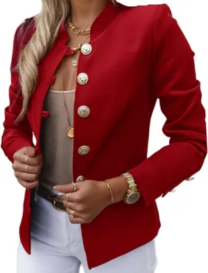 Women's Long Sleeve Button Short Blazers Dressy Business Casual Cropped Work Blazer Suit Jackets for Women