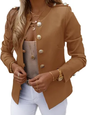 Women's Long Sleeve Button Short Blazers Dressy Business Casual Cropped Work Blazer Suit Jackets for Women
