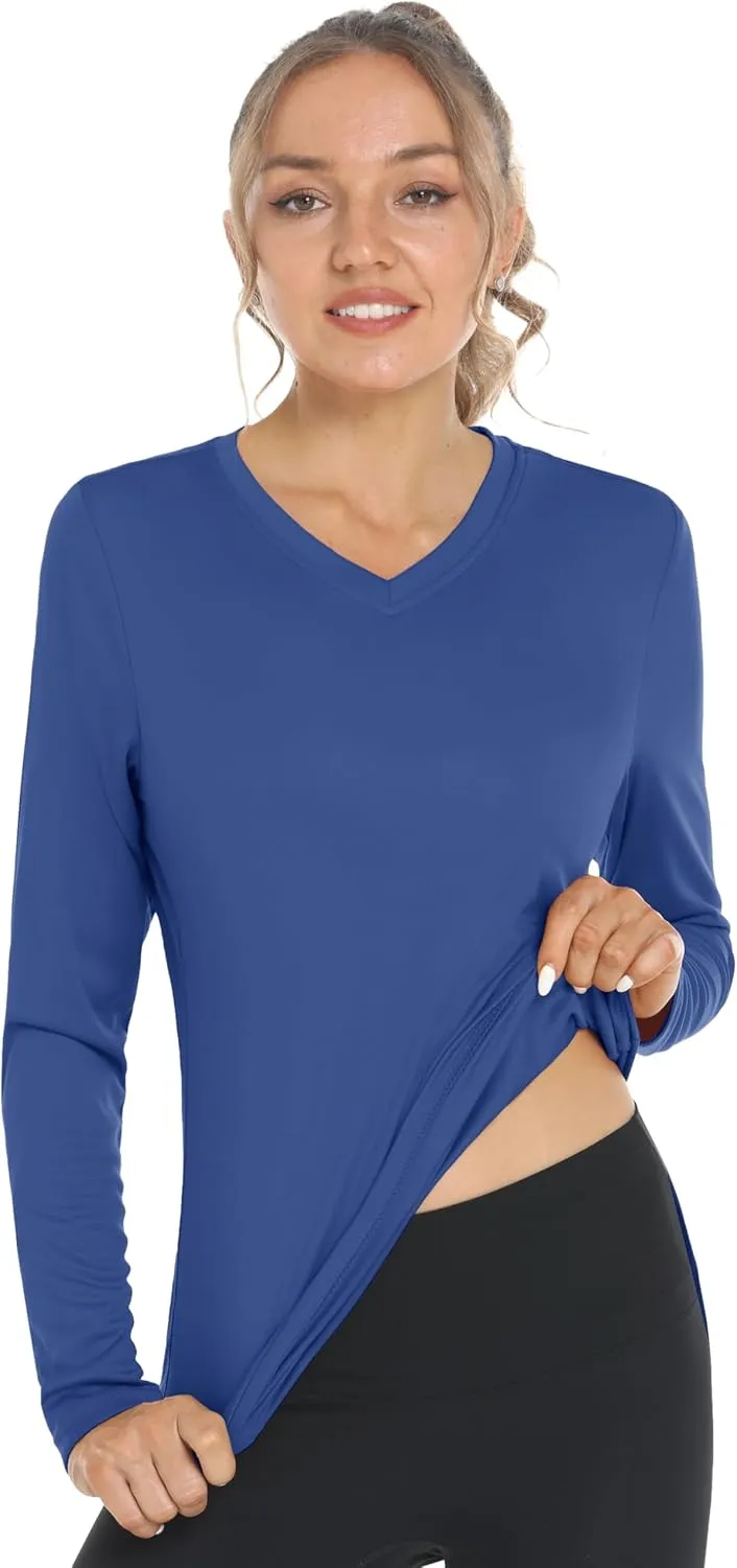 Women's Long Sleeve V Neck Workout Tops UPF50  Sun Protection Moisture Wicking Lightweight Swim T-Shirts