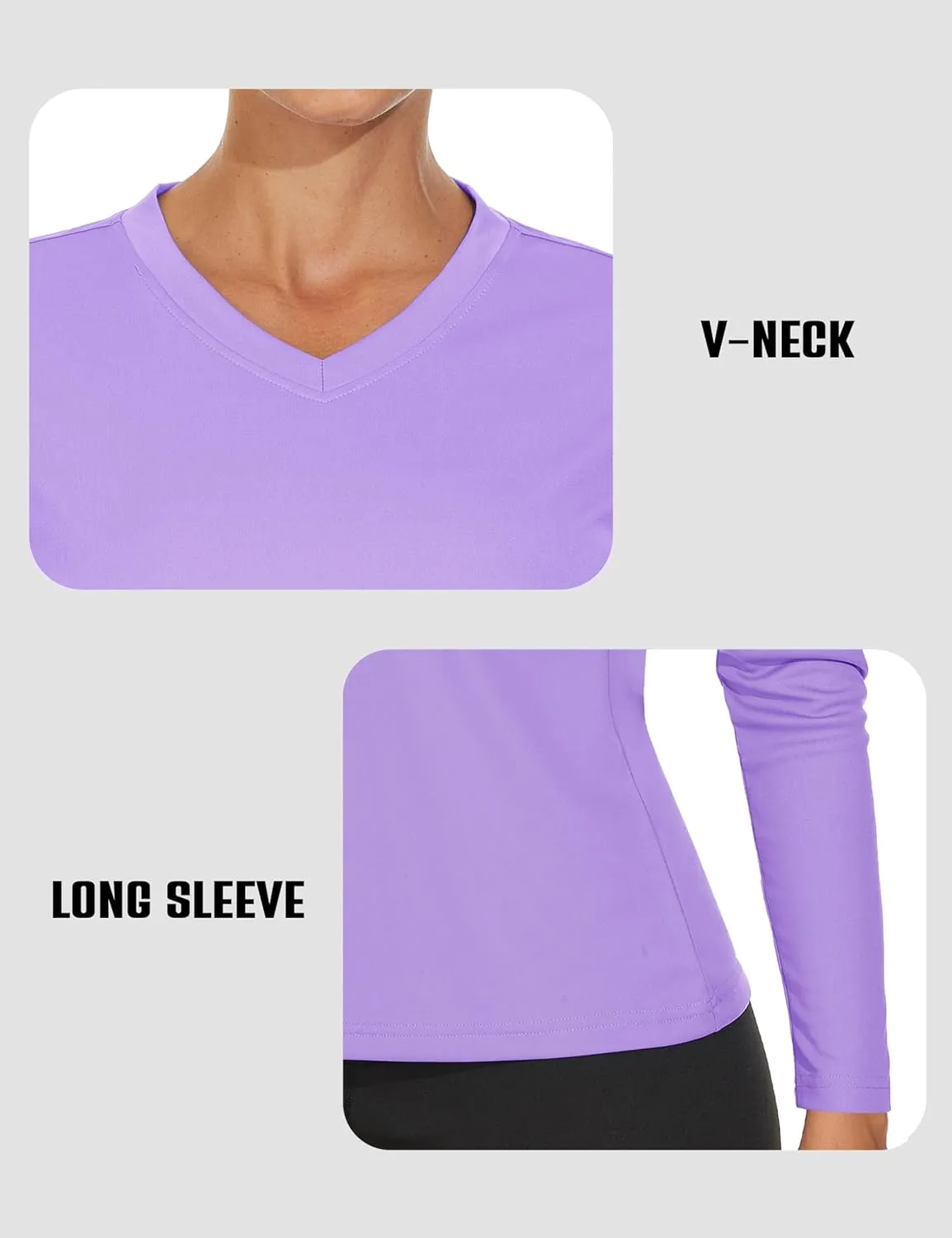 Women's Long Sleeve V Neck Workout Tops UPF50  Sun Protection Moisture Wicking Lightweight Swim T-Shirts
