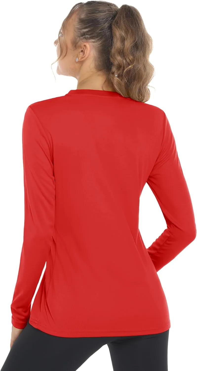 Women's Long Sleeve V Neck Workout Tops UPF50  Sun Protection Moisture Wicking Lightweight Swim T-Shirts