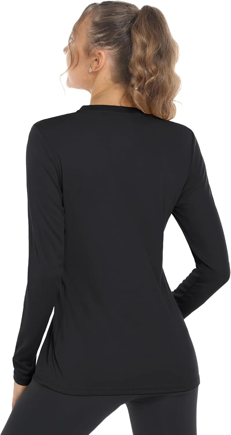 Women's Long Sleeve V Neck Workout Tops UPF50  Sun Protection Moisture Wicking Lightweight Swim T-Shirts