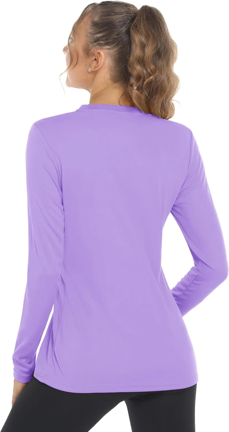 Women's Long Sleeve V Neck Workout Tops UPF50  Sun Protection Moisture Wicking Lightweight Swim T-Shirts