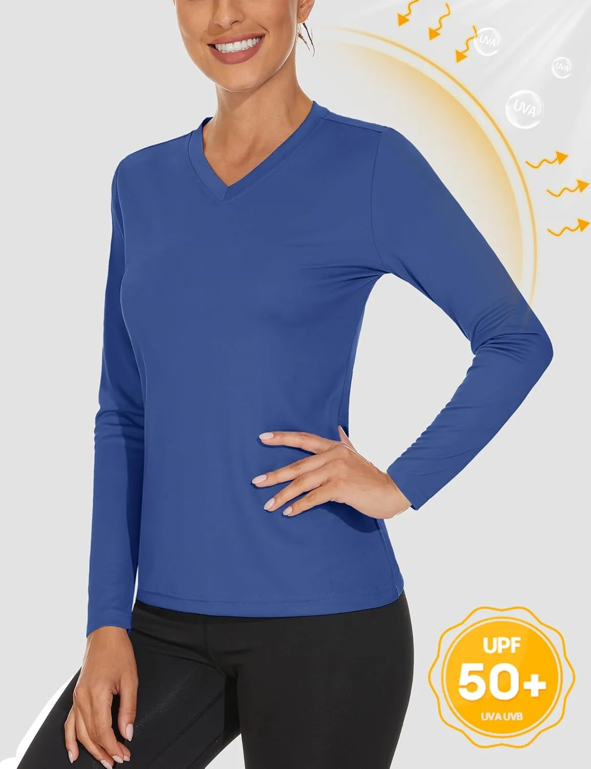 Women's Long Sleeve V Neck Workout Tops UPF50  Sun Protection Moisture Wicking Lightweight Swim T-Shirts