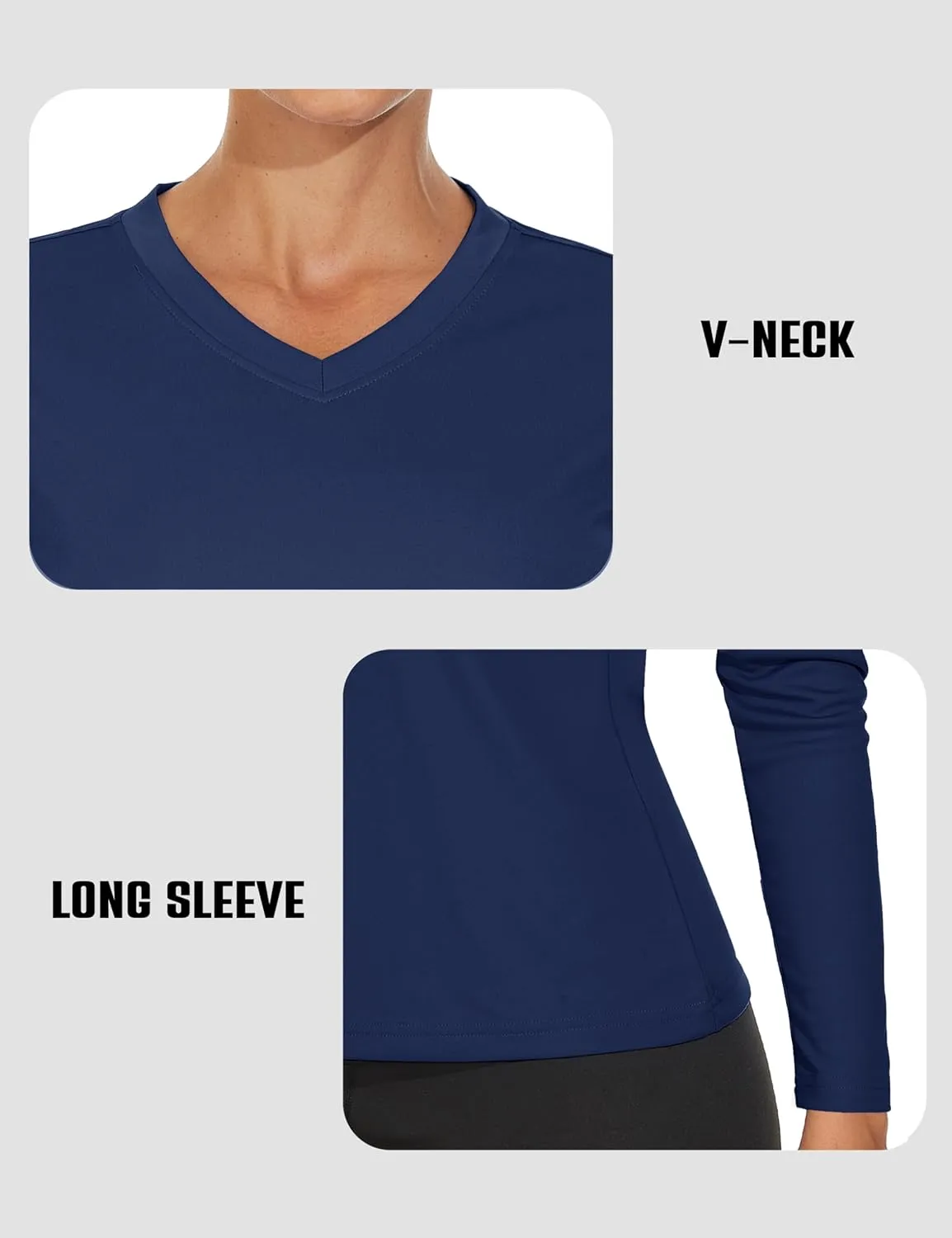 Women's Long Sleeve V Neck Workout Tops UPF50  Sun Protection Moisture Wicking Lightweight Swim T-Shirts