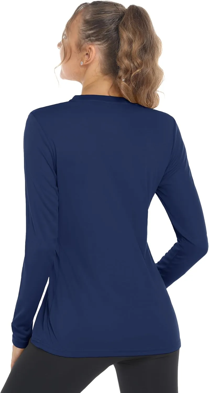Women's Long Sleeve V Neck Workout Tops UPF50  Sun Protection Moisture Wicking Lightweight Swim T-Shirts