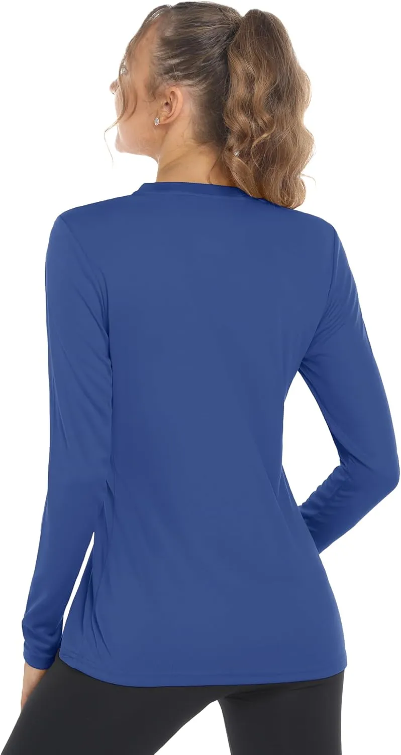 Women's Long Sleeve V Neck Workout Tops UPF50  Sun Protection Moisture Wicking Lightweight Swim T-Shirts