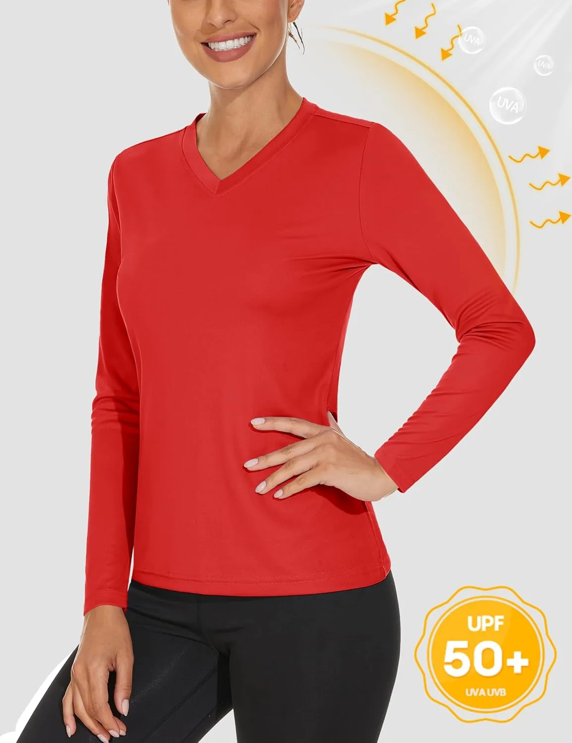 Women's Long Sleeve V Neck Workout Tops UPF50  Sun Protection Moisture Wicking Lightweight Swim T-Shirts