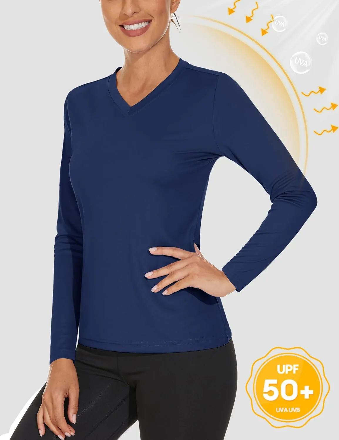 Women's Long Sleeve V Neck Workout Tops UPF50  Sun Protection Moisture Wicking Lightweight Swim T-Shirts