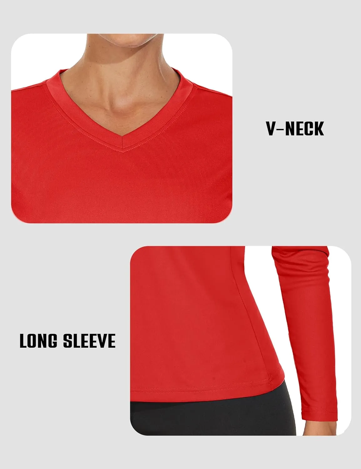 Women's Long Sleeve V Neck Workout Tops UPF50  Sun Protection Moisture Wicking Lightweight Swim T-Shirts