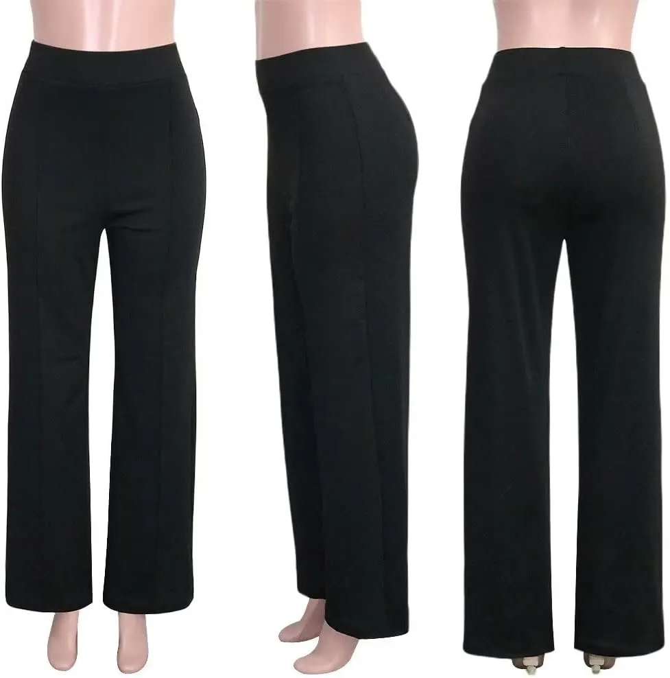 Women's Stretchy High Waisted Wide Leg Button-Down Pants Sailor Bell Flare Pants