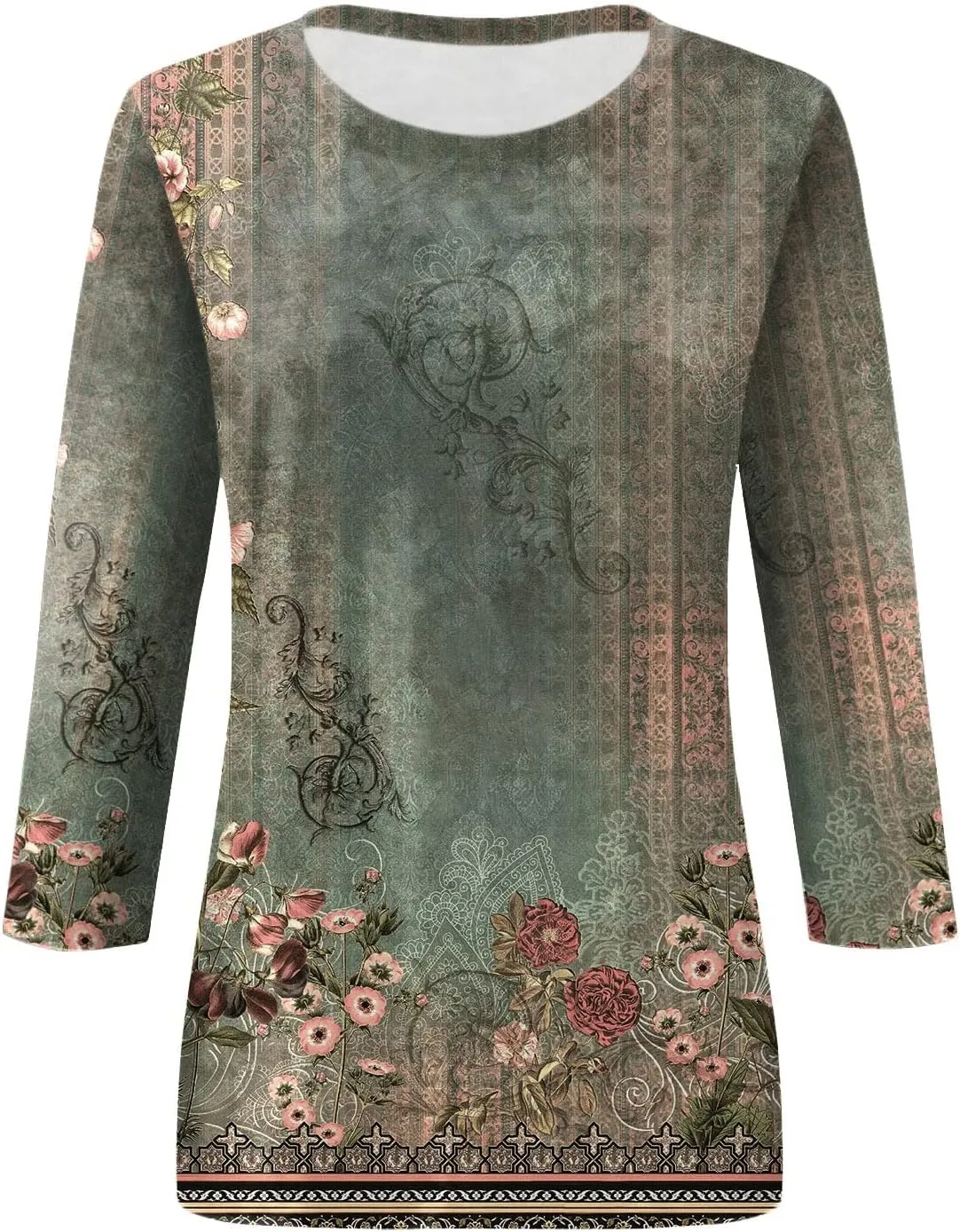 Womens Summer Tops Dressy 3/4 Sleeve Shirts Floral Print Tunic Blouses 2024 Womens Tops Casual Basic Tees