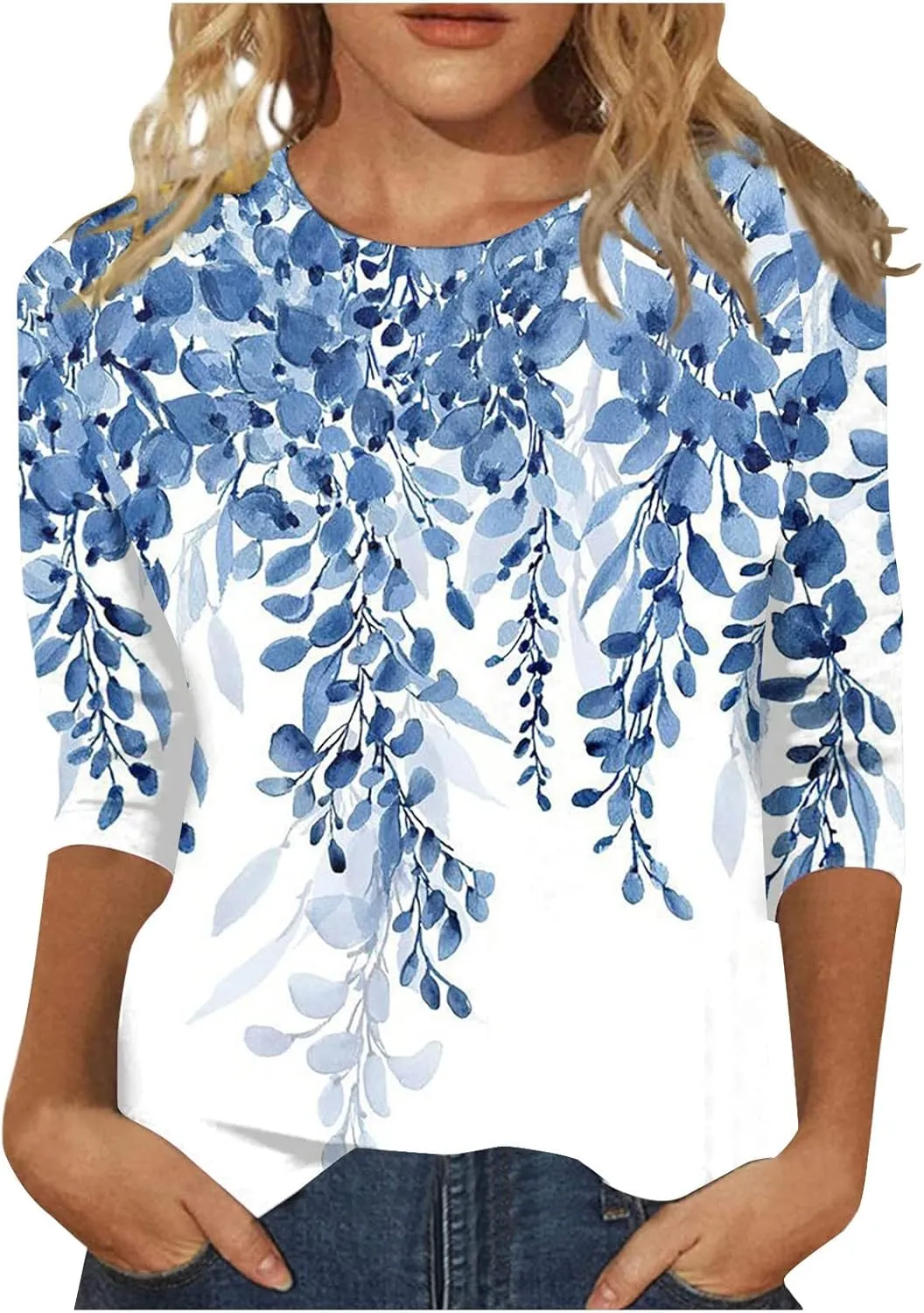 Womens Summer Tops Dressy 3/4 Sleeve Shirts Floral Print Tunic Blouses 2024 Womens Tops Casual Basic Tees