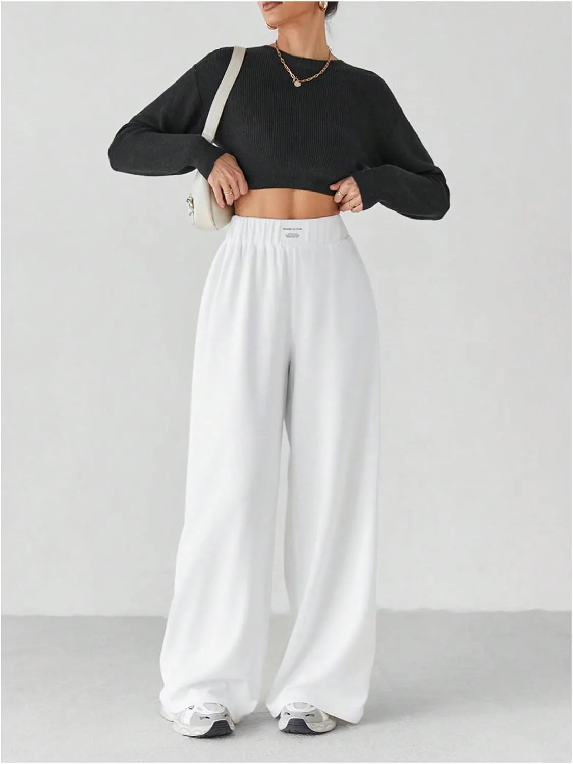 Women's Wide Leg Sweatpants High Waisted Letter Patched Long Pants Casual Track Trousers
