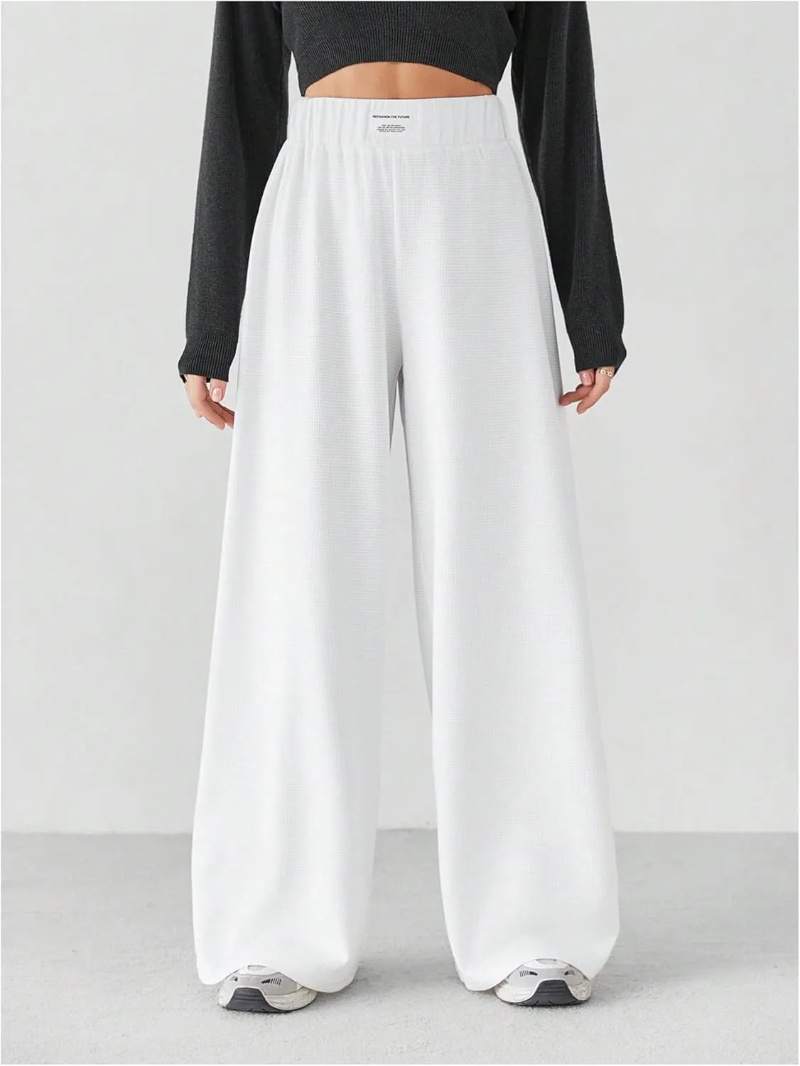 Women's Wide Leg Sweatpants High Waisted Letter Patched Long Pants Casual Track Trousers